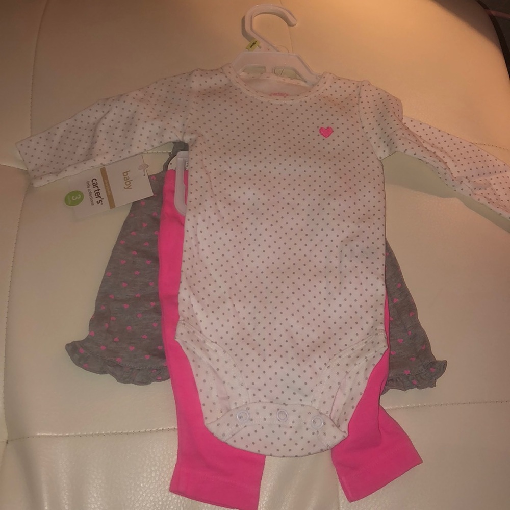 Carters 3 pc set polka dot pink girls baby outfit